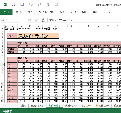 聖剣伝説LoM ペット育成計画ツール